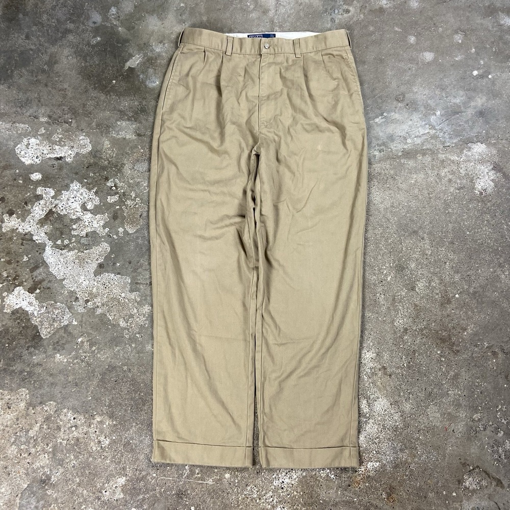 Vintage 90s Polo Ralph Lauren Chino Pants Size 34x30 Beige Khaki Hammond Pant